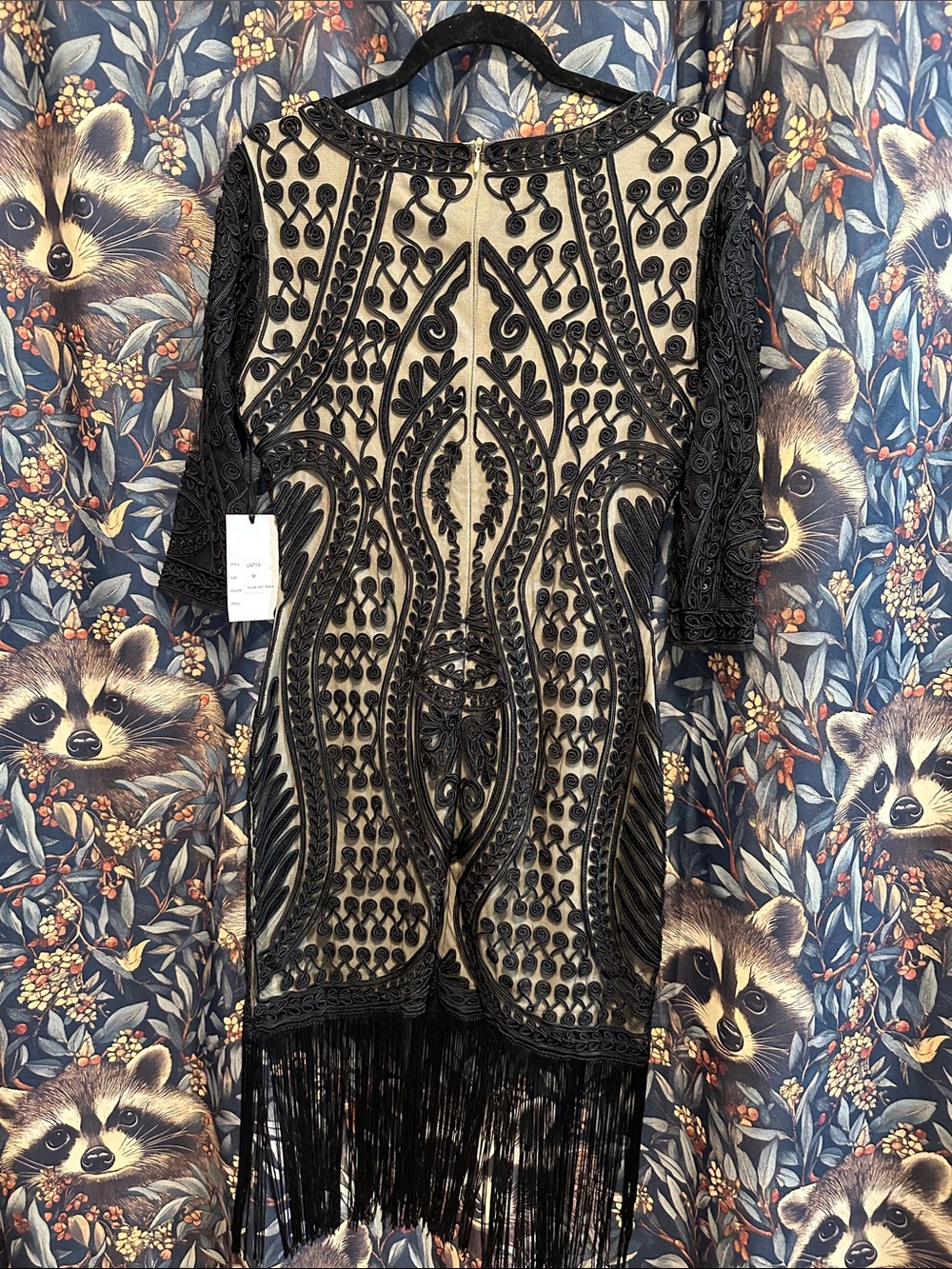 Unique Vintage Black and Cream Beaded Flapper Fringe Dress Size Medium 6-8 - Picture 4 of 4